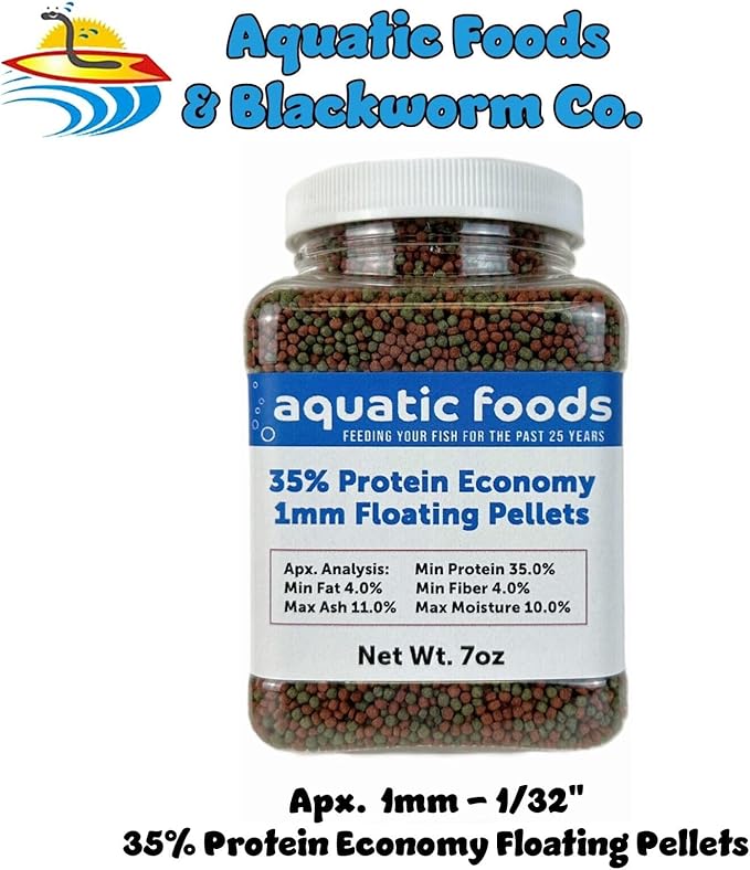 1mm - 1/32, 35% Protein Economy Floating Pellets for Tropical & Community Fish Tetras, Guppies, Angel Fish, Cichlids, Goldfish. All Tropical Fish - WL…7oz Jar