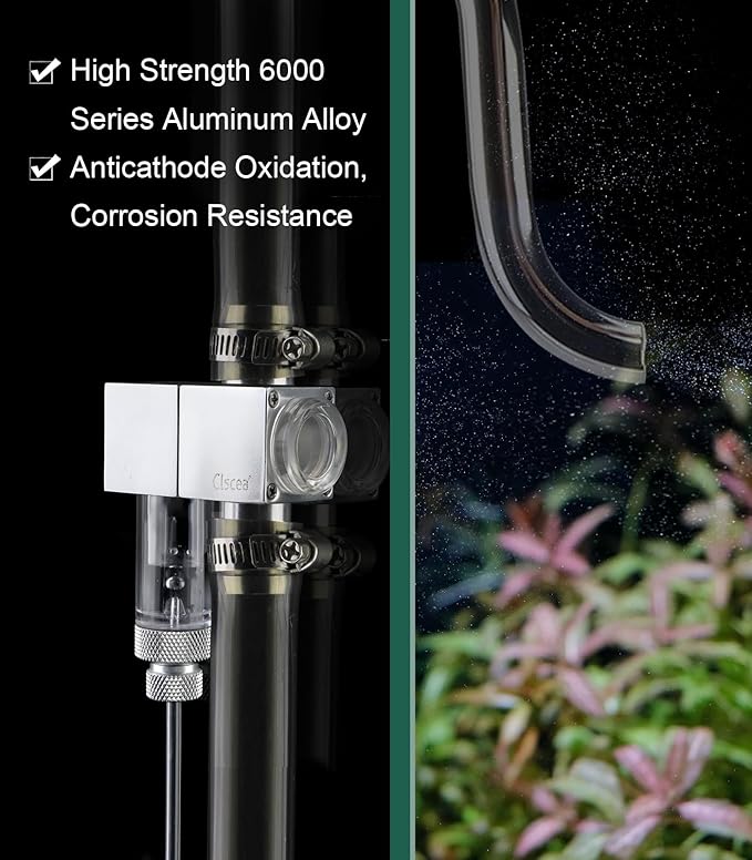 External Inline CO2 Diffuser Atomizer with Bubble Counter Aluminum Alloy for Planted Aquarium Canister Filter (DC400-L-16)
