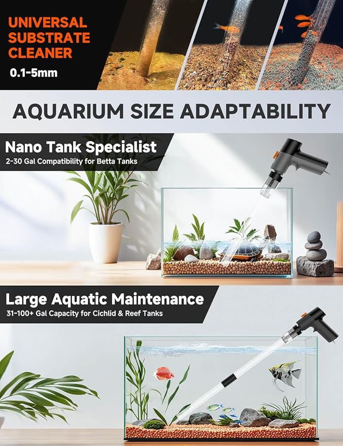 Electric Aquarium Gravel Cleaner - High-Pressure Fish Tank Cleaner with Gravel Vacuum for Aquarium, 6-in-1 Multifunction Aquarium Vacuum Gravel Cleaner with Water Changer & Sand Filter