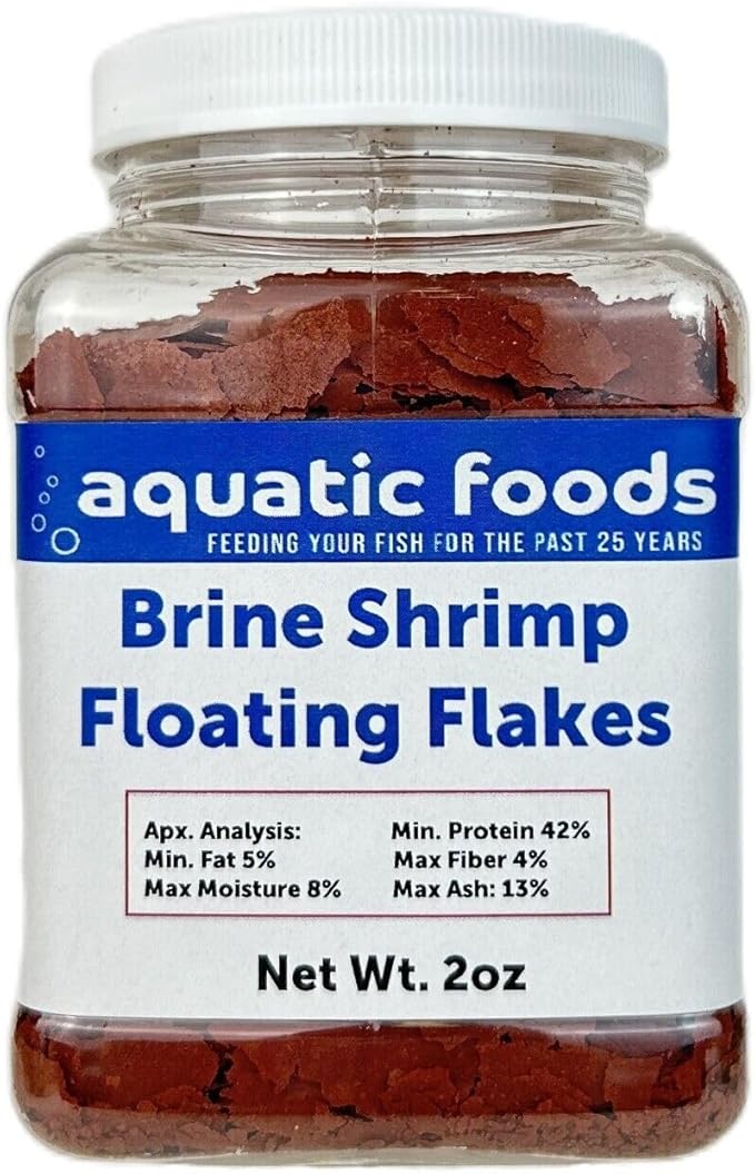 Brine Shrimp Flakes for Freshwater Cichlids, Angels, Live Bearers, Tetras, Guppies, Marine Tangs, Butterflies, Angelfish, Anthias, Clown Fish...WL 2oz Sm Jar