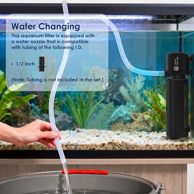 AquaMiracle Aquarium Filter with U - V Light & Filter Sponge, Fish Tank Filter with Timer for Green Water, Turtle Filter with Aeration & Rainfall Mode for Aquarium 10-30 Gallon