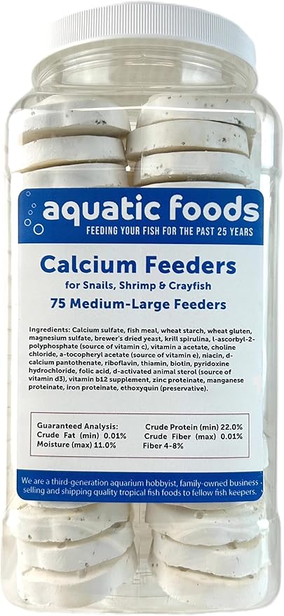 Calcium Feeder Disks for Shrimp, Snails, Crabs, Crayfish, Hermit Crabs and All Tropical Fish, 75 Count Jar of Medium-Large Feeder Disks