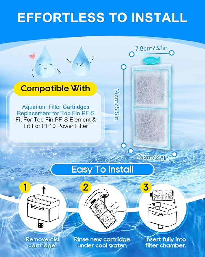 16 Pack Fish Tank Filters Compatible with Top Fin PF-S Filter Cartridge, Upgraded PF-S Small Fish Tank Filters Compatible with Top Fin PF10 Power Filters, Fit for Topfin Aquarium Filter