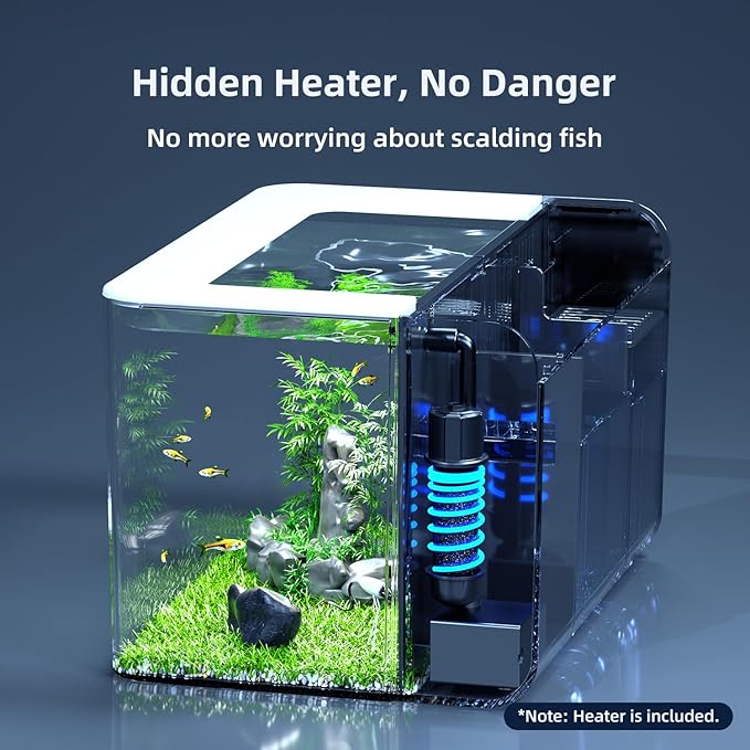 Betta Fish Tank, 2.5 Gallon Aquarium Kit with Modular Filtration, Heater, Light, Self Cleaning, Oxygenation, Small Fish Tank for Guppy, Shrimp