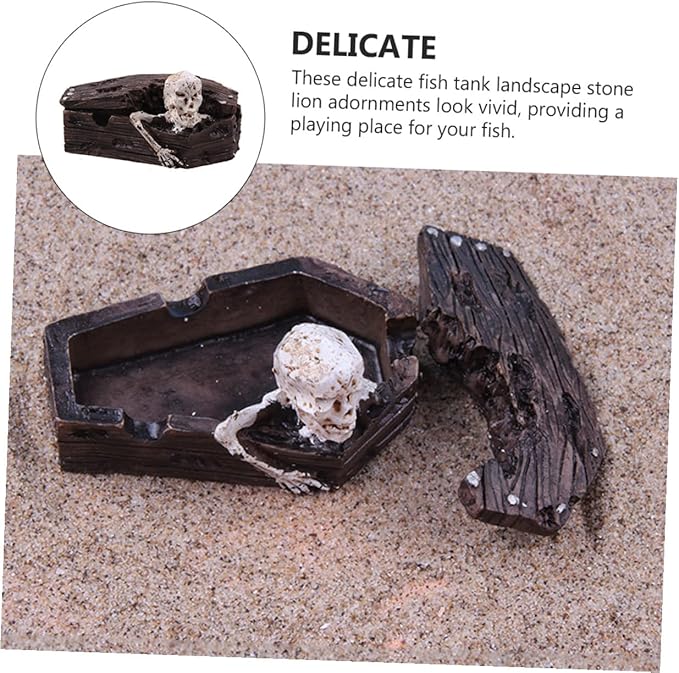 NOLITOY 2pcs Resin Coffin Decor for Fish Tank Aquarium Skull Landscaping Ornaments Safe for Lightweight and Versatile for Desktop and Sand Table Display