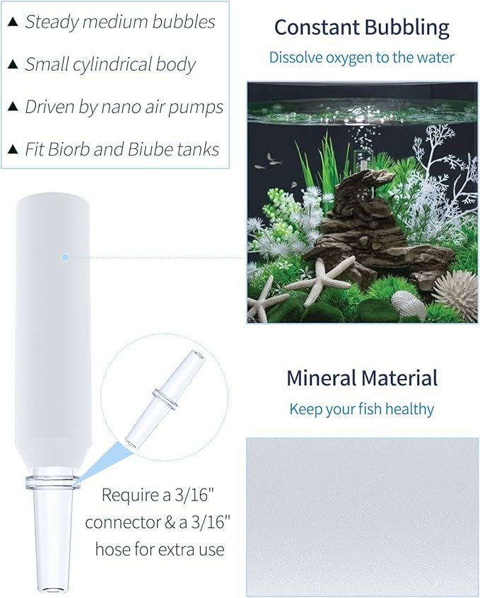 Pawfly Aquarium Replacement Air Stone Bubbler for Specific Classic Tube Flow Halo and Life Fish Tanks Mini Compatible Bubble Release Tool Oxygen Diffuser for Nano Air Pumps, 5 Pack