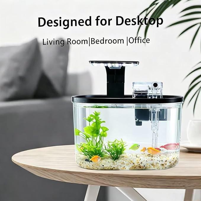 1.7 Gallon Aquarium Starter Kit with LED Light & Quiet Filter, Complete Small Fish Tank for Betta, Mini Desktop Acrylic Tank, Ideal for Shrimp Guppy Jellyfish Goldfish, Office, Home, or Gift