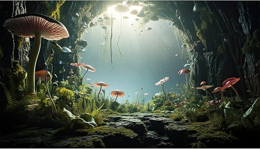 Underwater World Aquarium Background Tropical Plants Cave Style Mushrooms Reptile Tank Backgrounds Rock Lush Moss Plants Fish Tank Background Underwater Ocean Reptile Enclosure Backgrounds 30x18in