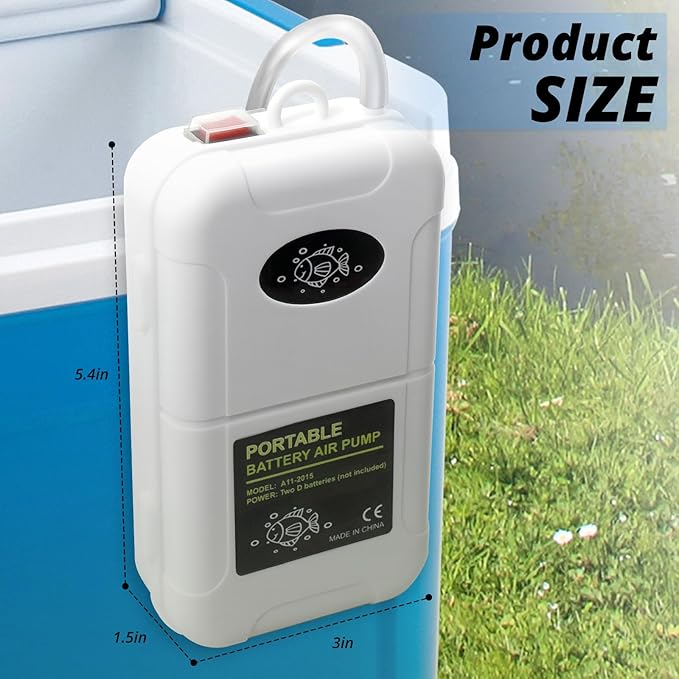 Battery Powered Fish Aerator, Aerator for Fishing Bucket 6 Gallons, Portable Fish Bubbler, Suitable for Fish Tank, Fish Bucket in Outdoor Fishing