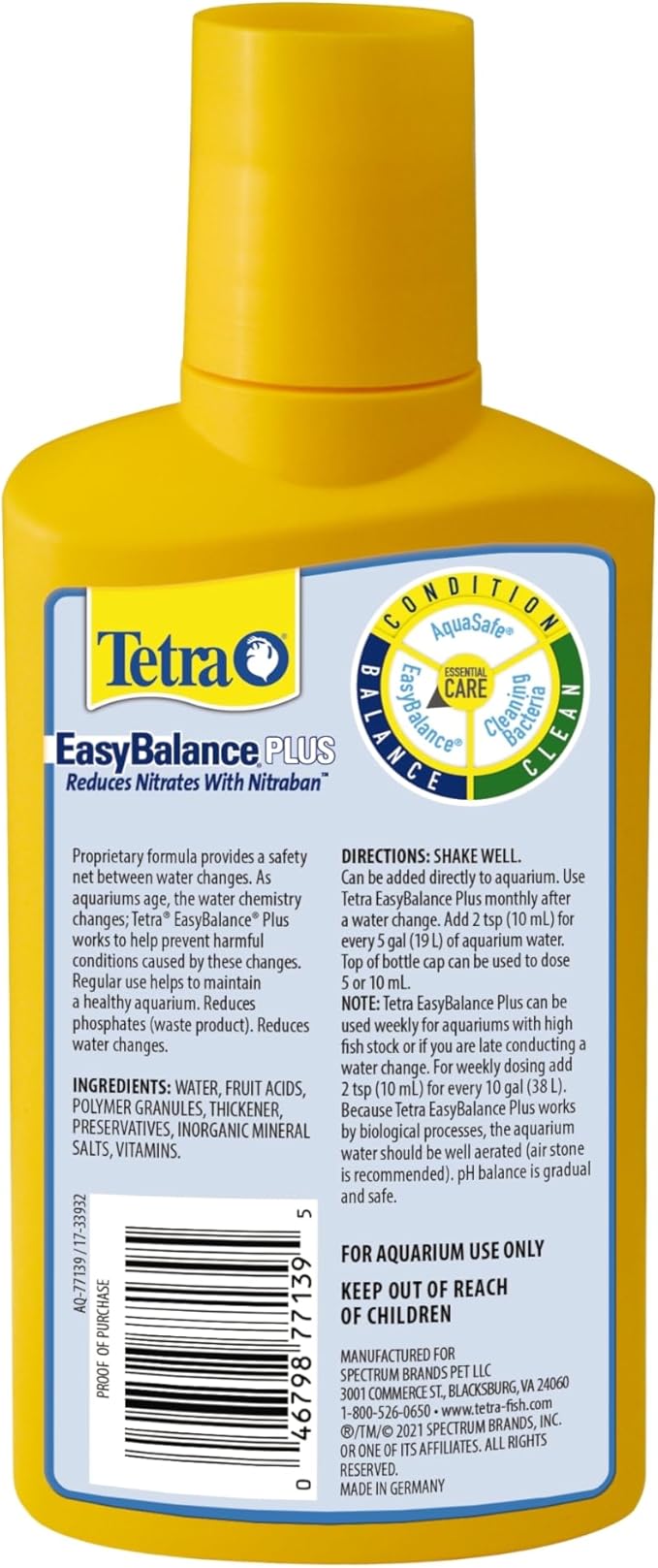 Tetra EasyBalance Plus 8.45 Ounces, Weekly Freshwater Aquarium Water Conditioner, Gold/Yellow