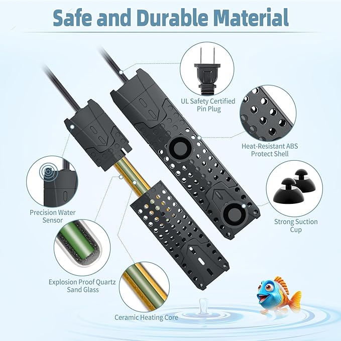 Submersible Aquarium Heater 25W/50W/75W/100W for 1-25 Gallon Fish Tank Heater with Intelligent Leaving Water Automatica Stop Heating System & Overheating Protection, for Fresh & Salt Water
