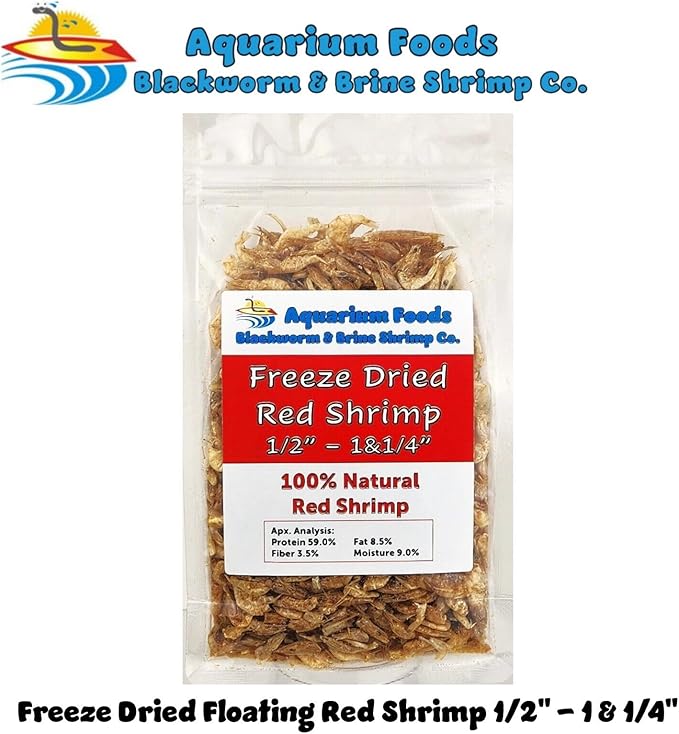 Red Shrimp, 1/2" to 1&1/4" Floating Freeze Dried Red Shrimp for All Tropical Fish, Cichlids, Catfish, Marines, Pond Fish, Turtles, Hamsters, Reptiles…7.3oz Clear Bag