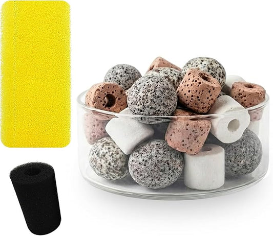 Wonderfactory 2 Pack G3 Filter Media Replacement, Sponge Ceramic Rings Bio Balls Media Biological Material Filtration 5 to 10 Gallon Fish Tank Small Aquarium