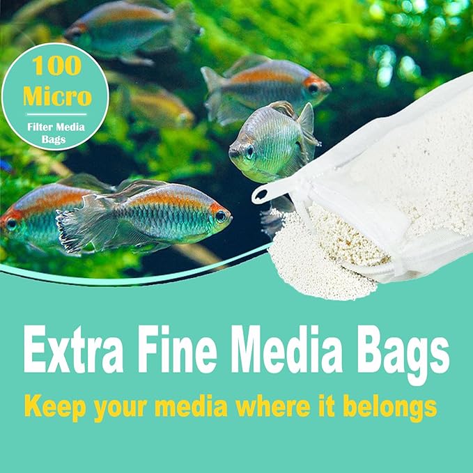 AQUANEAT Aquarium Filter Media Bags 6pcs Fish Tank Extra Fine 100 Micron Mesh Bags with Plastic Zipper for Activated Carbon (3" x 8")