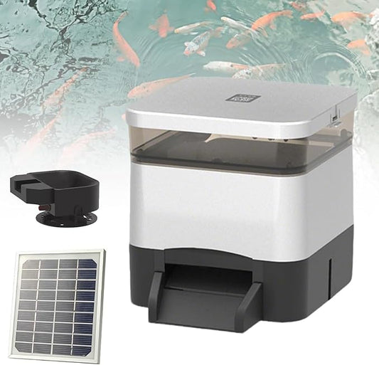 Automatic Fish Feeder,Automatic Pond Fish Food Dispenser with LCD Display,4/10 L Large Capacity with Timer Upport Battery & Ac & Solar Panel Powered Charging for Pond Indoor & Outdoor(Silver,4L)