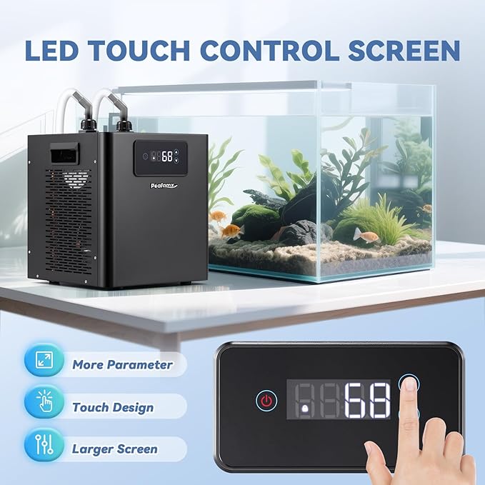 Poafamx Aquarium Chiller 1/3 HP, 79Gal Water Chiller with Upgraded LED Display, Water Pump and Pipe, Quiet Aquarium Cooler for Fish Tank Axolotl Coral Hydroponics System