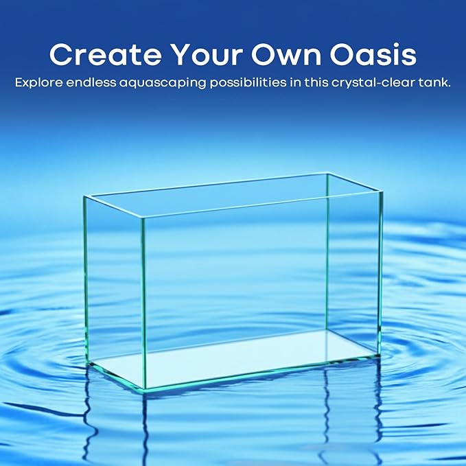 3 Gallon Glass Fish Tank Cube with Open-Back Lid, Small Aquarium Fish Bowl for Betta Goldfish Snails Shrimp Aquatic Planting, Ultra Clear Rimless Design for Desktop Small Spaces