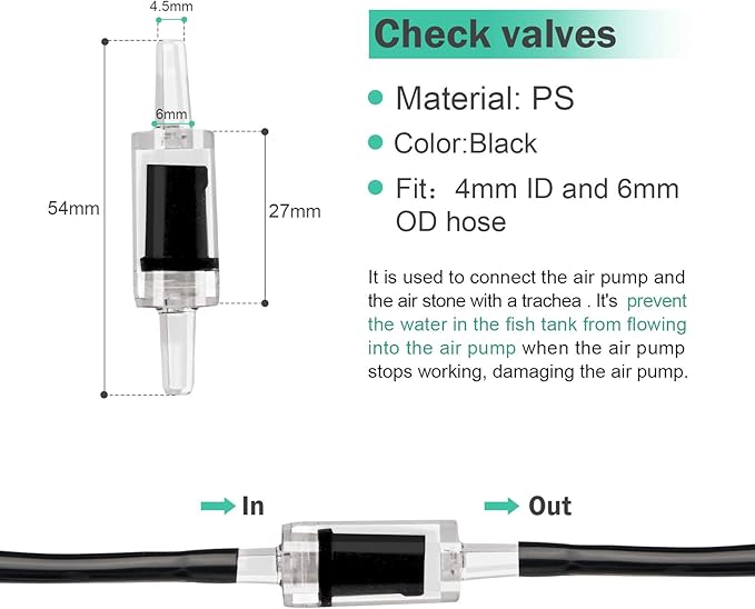26.6 Feet Black Aquarium Soft Airline Tubing Hose Standard with 4 Air Stones,4 air Value Controller,4 Check Valves, 6 Suction Cups and 16 in Total for I,L,T,Y Shape Connectors