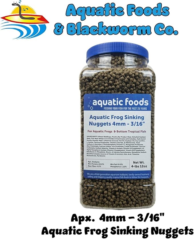 Aquatic Frog 4mm Sinking 40% Protein Nuggets. Ideal for All Frogs and Bottom Tropical Fish…4-lbs 12oz Jar