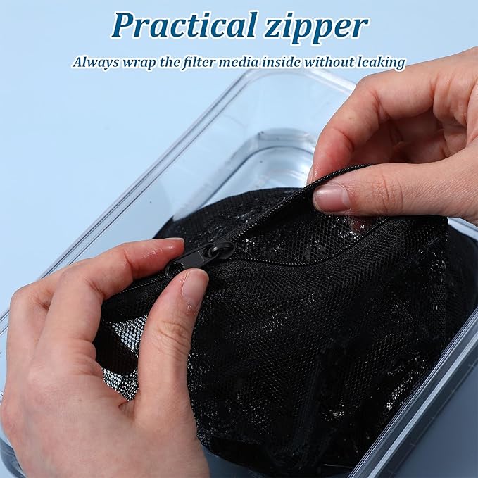 12-Pack Media Bags for Aquarium,Filter Media Bag,Reusable Aquarium Mesh Bag,Aquariums Filters Medias Bags with Zipper Closure for Bio Balls, Ceramic Rings & Filters Stones, Black