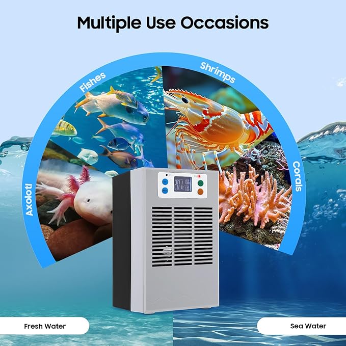 35L 100W Aquarium Water Chiller Fish Tank Thermostat Chiller Water Cooler Shrimp Tank Cooling Machine for Fresh Water Salt Water, with Water Pump