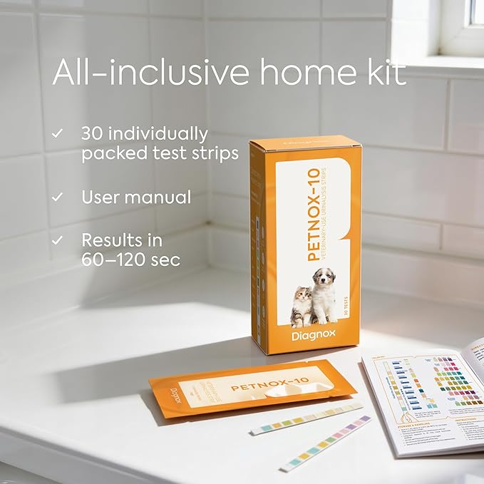 PETNOX 10-Parameter Cat & Dog Urine Test Strips - 30 x Individually Packed & Veterinary Grade Tests - Cat & Dog UTI Test Kit - Pet Test Strips for Urinalysis