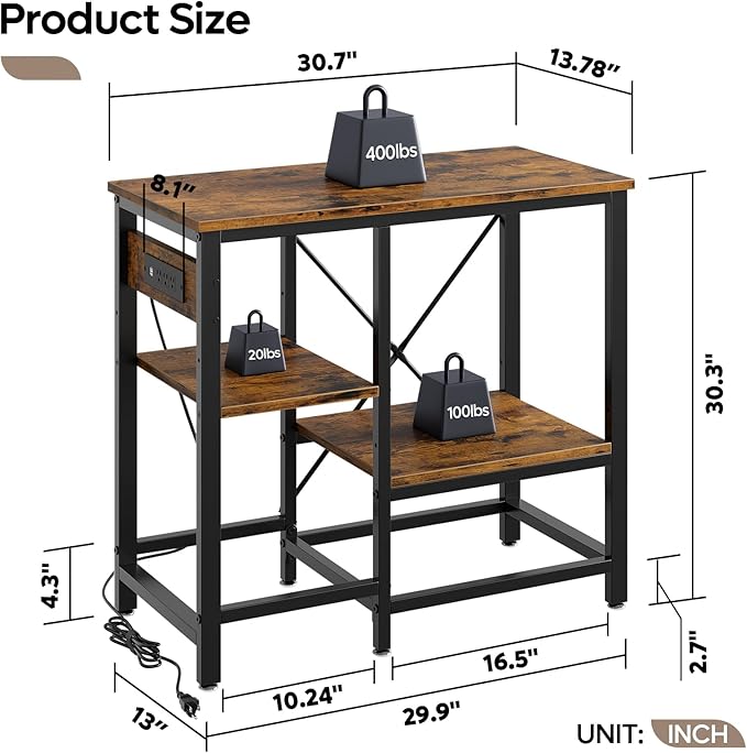 Bestier 20-29-37 Gallon Fish Tank Stand with Power Outlet, 30x13 Metal Aquarium Stand with Filter Storage, 6-Leg Reptile Tank Stand with 3-Tier Adjustable Storage Shelves, 400LBS Capacity