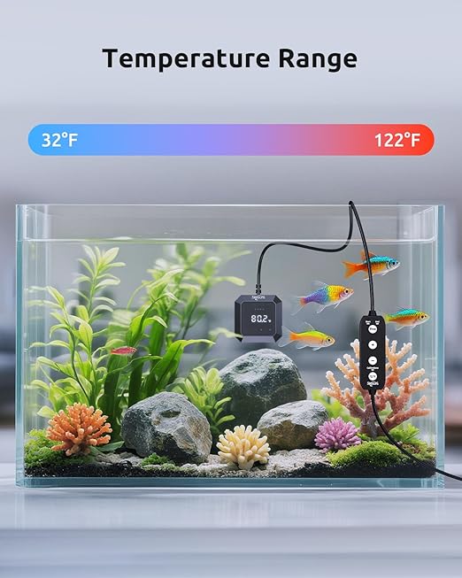 Aquarium Thermometer Submersible, Digital Fish Tank Thermometers with USB for GlassTank, Aquariums Temperature Gauge ±1℉ Accurate, Suitable for Fish, Turtle, Saltwater or Freshwater, 6.56ft Power Cord