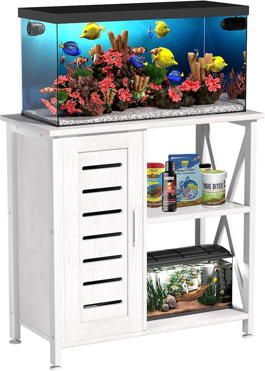 Herture 20-29 Gallon Fish Tank Stand, Aquarium Stand with Cabinet Accessories Storage, Heavy Duty Metal Frame, 31.49" L*15.74" W Tabletop, 330LBS Capacity,White PG07YGW