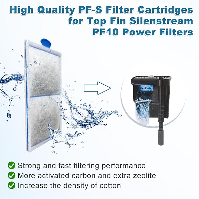driamor 16 Pack PF-S Filter Cartridges Compatible with PF10 Power Filters, Small Fish Tank Filters Cartridge Replacement with Zeolite