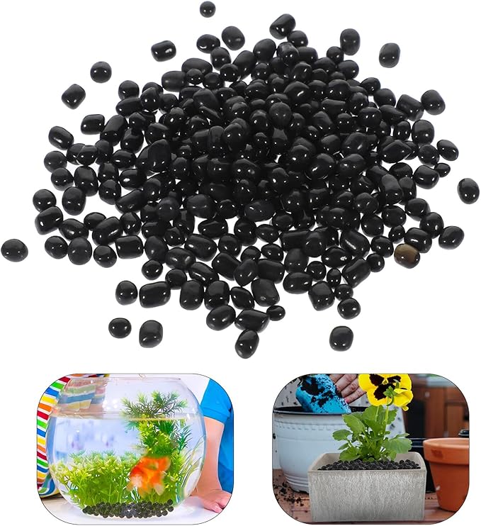 Healifty Black Aquarium Gravel Fish Tank Rocks 3-5mm Glass Beads Decorative Landscaping Stones for Vase and Aquatic Pets Tank Bottom Sand