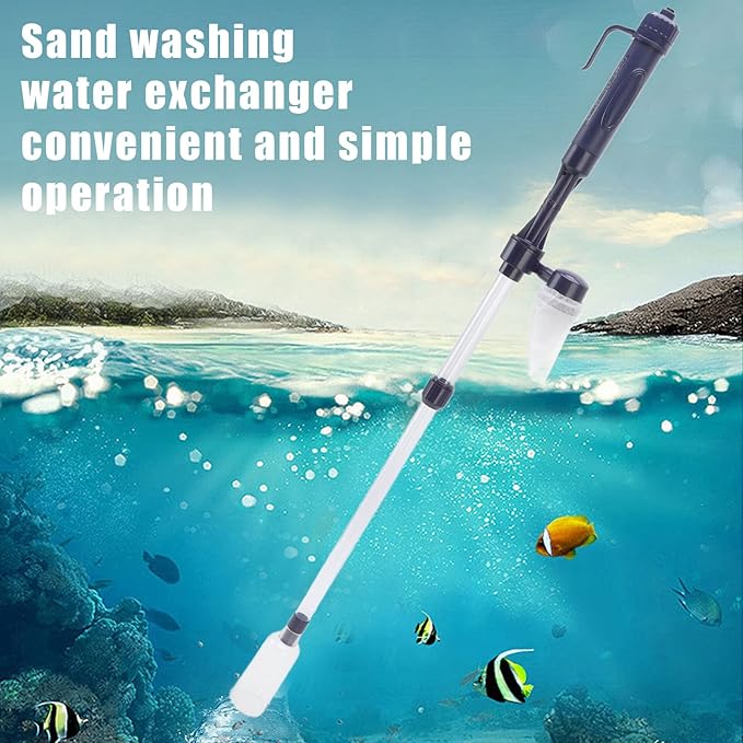 Aquarium Vacuum Cleaner Electric Siphon, Fish Tank Gravel Cleaner with Telescopic Conduit, Spiral Impeller Design for Easy Water Changing and Sand Washing, Powered by 2 C Batteries