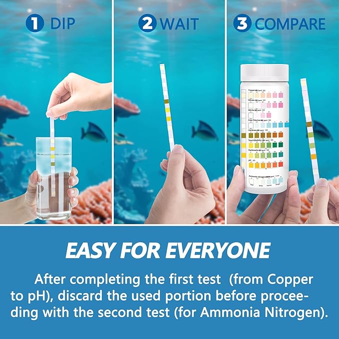 Aquarium Test Strips for Fish Tank: 9 in 1 Aquarium Ammonia Test Strips for Fish Tank - 50 Counts Aquarium Water Test Kit Testing Ammonia Nitrogen, Copper, pH and More
