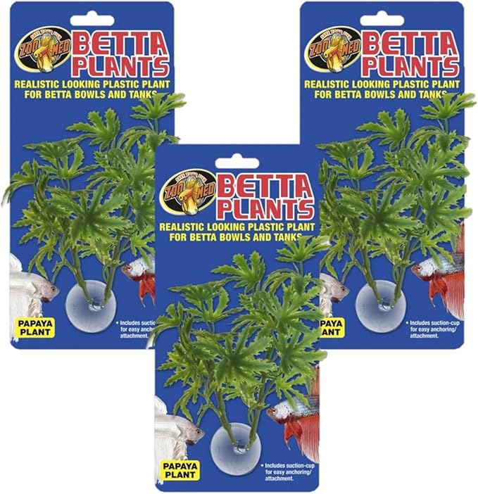 Zoo Med 3 Pack of Artificial Betta Tank Plants, Papaya Plant, with Suction Cups