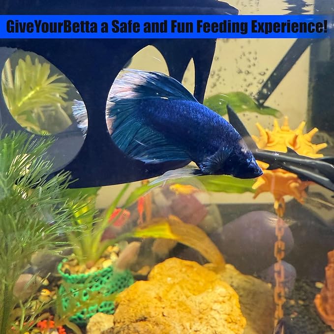 HOZOE Floating Betta Fish Hideaway, Aquarium Suspended Resting Spot, Feeder for Small Fish and Shrimp, 3D Printed, Decorative Floating Cave Accessory for Aquariums. (Black)