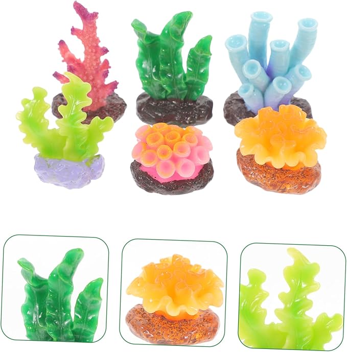 Amosfun 6pcs Artificial Coral Reef Decor Lifelike Underwater Plants for Fish Tank Safe Aquarium Supplies Coral Ornaments Easy Care Aquarium Decoration