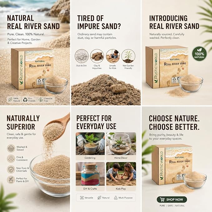 Natural Real River Sand – Fine Clean Natural Sand for Pooja, Aquariums, Terrariums, Crafts & Decoration – Pure Light Beige Sands Craft (805-2Kg River Sands)