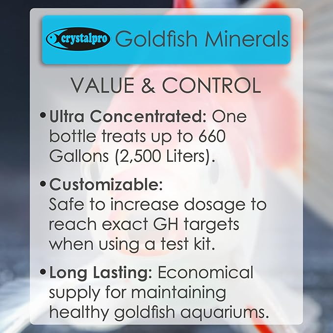 Crystalpro Goldfish Minerals 4.22 Oz-Mineral Additive for Goldfish Replenishes Protective Coat and General Health Aquarium Salt for Freshwater Tank (125 ml) Treats 660 Gallons