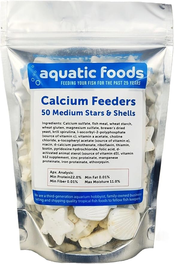 Medium Size Calcium Feeder Stars & Shells for Shrimp, Snails, Crabs, Crayfish, Hermit Crabs and All Tropical Fish…50 Count Bag