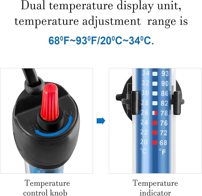 FEDOUR 50W 100W 300W Submersible Aquarium Heater, Adjustable Glass Water Heater for 5 – 70 Gallon Fish and Turtle Tank (100W)