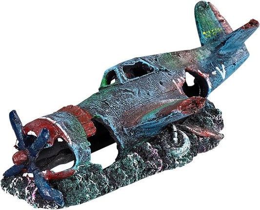 Balacoo Fish Tank Decorations, Resin Airplane Ruins for Aquarium Decoration, Vintage Fighter Plane Wreck for Fish Shrimp Shelter Cave Hideout, Fish Tank Landscape Decoration