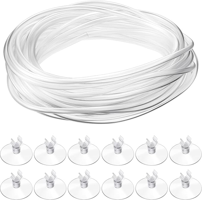 Boao 12 Pcs 32.8 ft Aquarium Co2 Proof Tubing Clear Airline Tubing Co2 Hose 5/16 Inch Suction Cups Aquarium Air Pump Accessories for Fish Tank