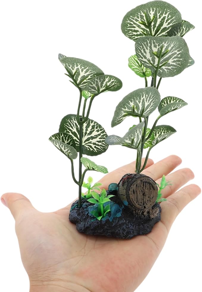 Aquarium Plastic Plants, Silk Aquarium Plants, Silk Plants for Betta Fish Tank, Plastic Plant Decoration for Aquarium, Green, Round Leaves, 6.69" Tall