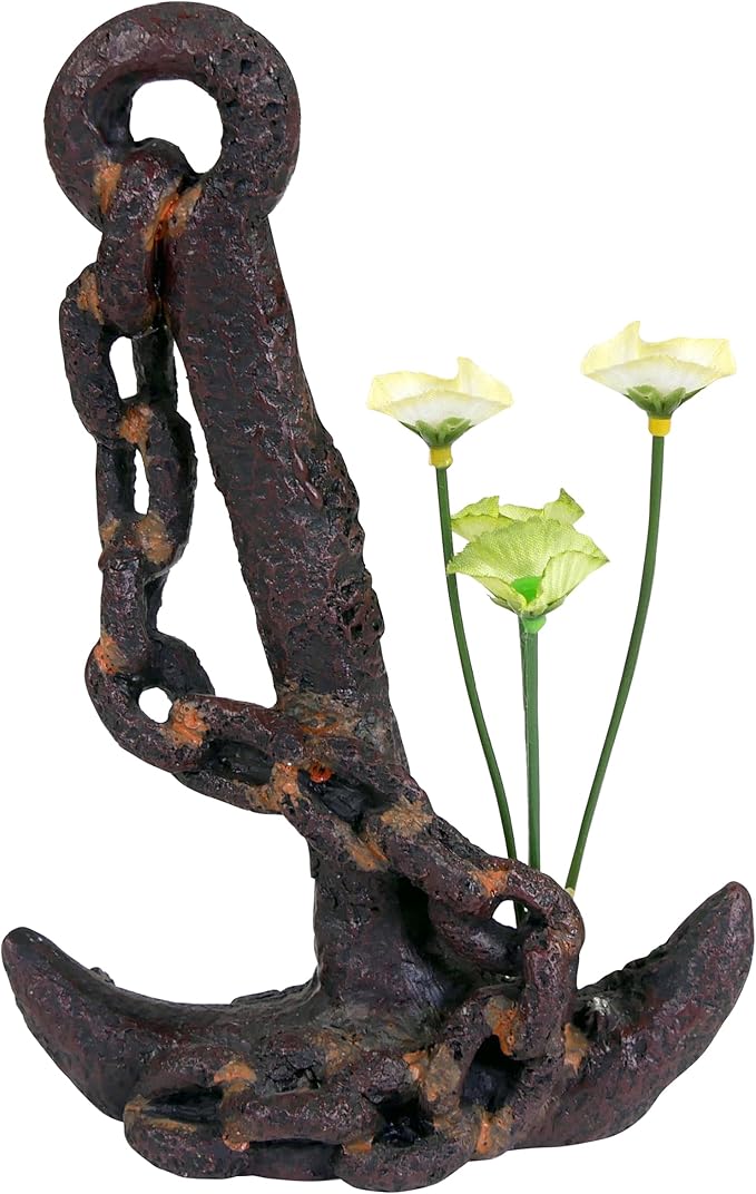 Penn-Plax Deco-Replica Anchor with Faux Silk Plant Aquarium Decoration, Medium (RR801)