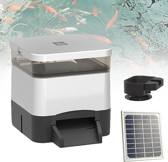 Automatic Fish Feeder with LCD Display,4/10L Large Capacity Pond Fish Feeder with Timer Adjustable Fish's Food Dispenser,Moisture-Proof Outdoor Koi Fish Feeder for Pond Indoor & Outdoor(Silver,4L)
