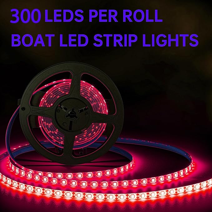 Shangyuan Marine LED Strip Lights with Battery Box for Pontoon Under Deck Lights, Battery Operated Boat Interior Lights for Fishing Sailboat Kayak, Boat Accessories, 5m (16.4ft) (red)