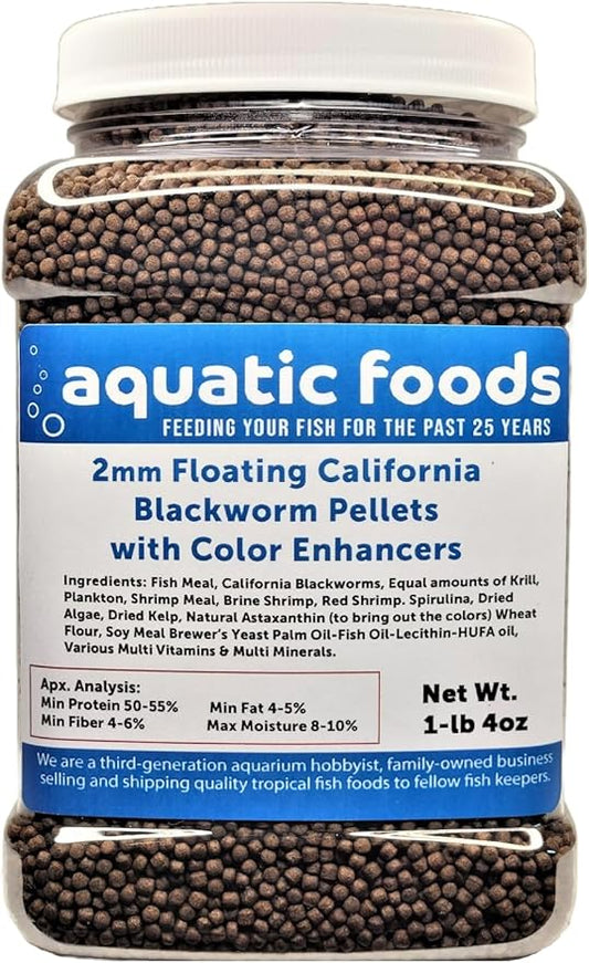 2 mm Floating Blackworm Pellets with Color Enhancers & Vitamins. Great for All Tropical Fish, Marine Fish, Cichlids, Carnivores, Discus, Coldwater Fish, Koi & Pond Fish …1-lb 4oz Med Jar