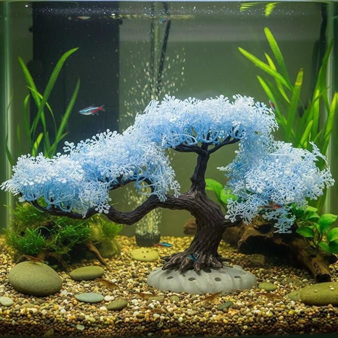 Sanfly Artificial Aquarium Plants, Fake Aquarium Aquatic Plant Cherry Blossom Aquarium Fish Tank Simulation Aquatic Aquarium Tank Accessories