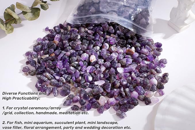 Amethyst Crystal Gravel Polished Chips Stones Pea Quartz 0.3-0.4" Tumbled Stone Crushed Natural Home Decoration Small Pebbles mini Fish Tank Vase Filler Landscape Bottom Ornament 250G 0.55 lbs