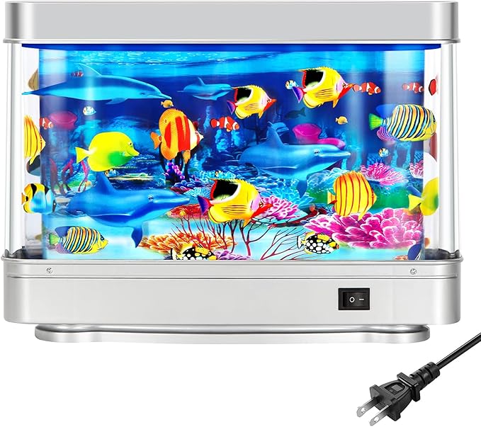 Fake Motion Fish Tank Mini Aquarium,Artificial Aquarium Decorations,Artificial Tropical Fish Decorative,Virtual Ocean Moving Fish lamp for Bedroom Office Décor